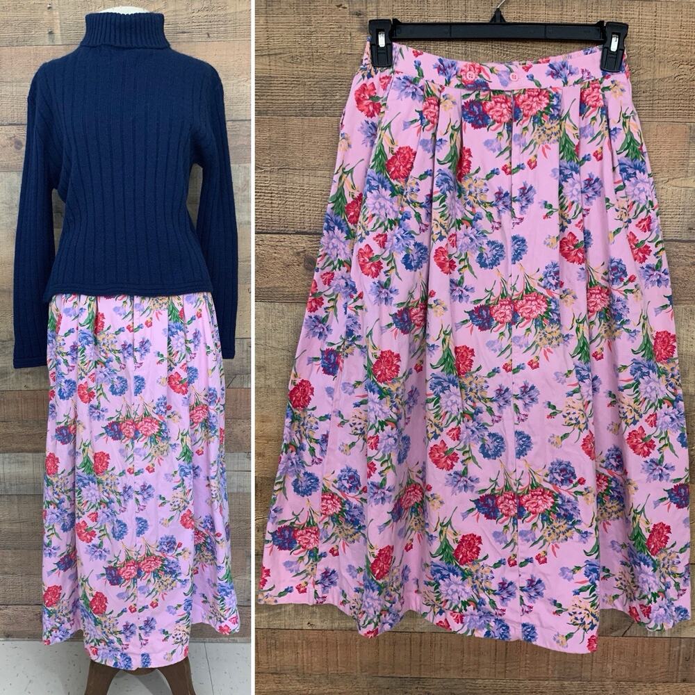 Vintage 80s 90s Pink Floral Cotton Twill Cottage Heritage Preppy Sz Medium